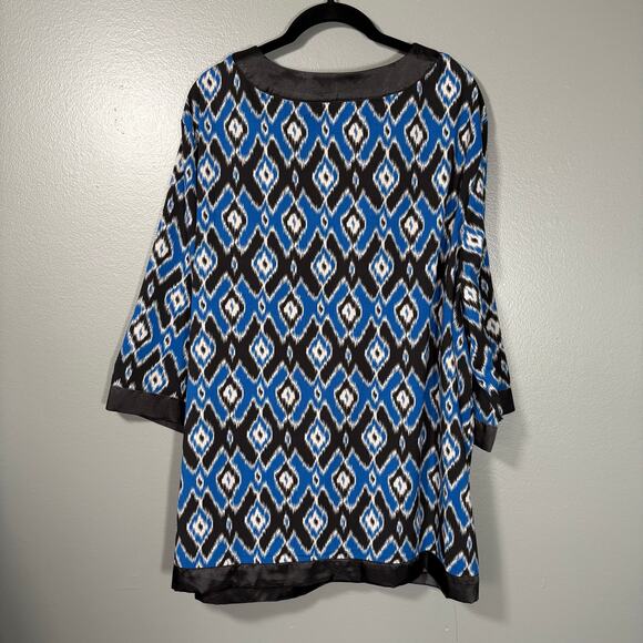 Maggie Barnes Blue & Black Ikat Kaftan Style Tunic Top - 3X - Women's Plus Size - Picture 5 of 5